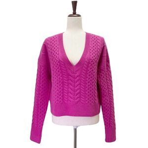 Vineyard Vines Cropped Cable V-Neck Fisherman Sweater in Dahlia Pink Size Medium